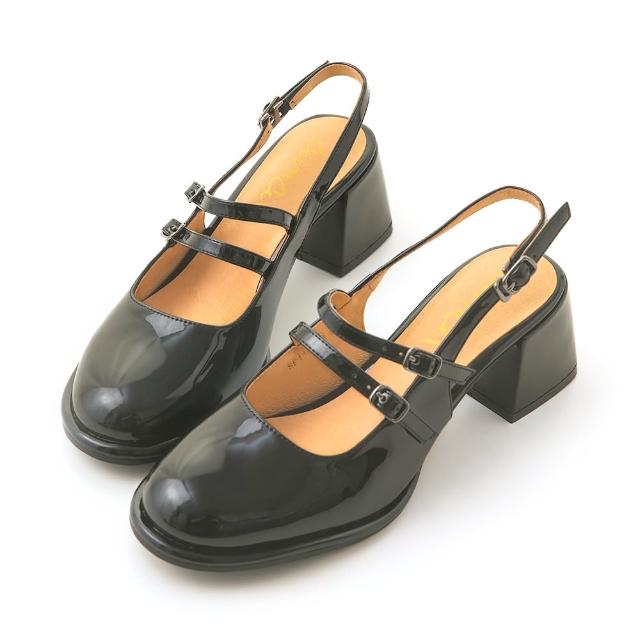 【amai】復古學院風漆皮瑪麗珍鞋 瑪麗珍 娃娃鞋 瑪莉珍 粗跟 時尚 百搭 大尺碼 SP112-23BK(黑色)