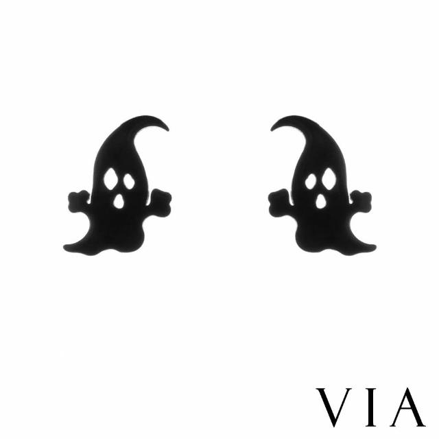 【VIA】白鋼耳釘 幽靈耳釘/節日系列 可愛幽靈造型白鋼耳釘(黑色)