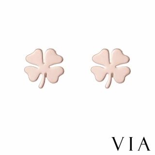 【VIA】白鋼耳釘 四葉草耳釘/植物系列 四葉草造型白鋼耳釘(玫瑰金色)