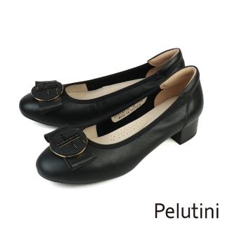 【Pelutini】優雅金屬蝴蝶結釦飾高跟鞋 黑色(333026W-BL)