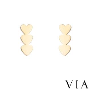 【VIA】白鋼耳釘 愛心耳釘/符號系列 愛心串串造型白鋼耳釘(金色)