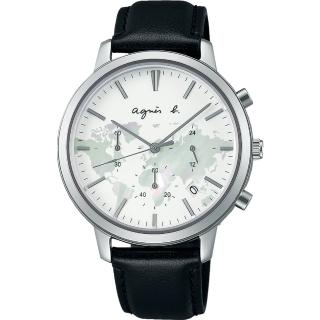 【agnes b.】Sam 世界地圖計時腕錶 手錶 指針錶 禮物(VD53-KWJ0Z/BT3043X1)