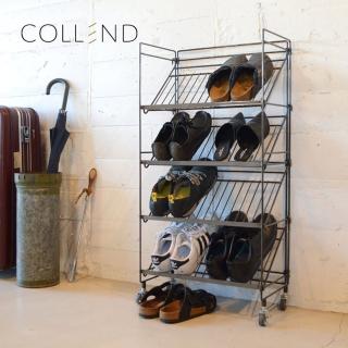 【日本COLLEND】WIRE 鋼製斜取式四層鞋架-附輪-DIY(收納架/整理架/儲物架)