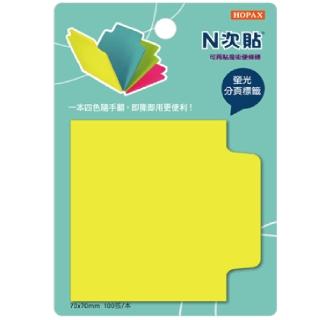 【N次貼】61333 魔術標籤磚可再貼便條紙 螢光4色 70x70mm 黃/藍/綠/洋紅 100張/4本/包