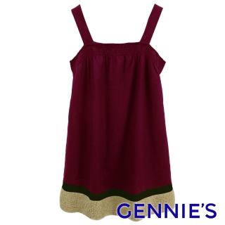 【Gennies 奇妮】典雅品味羊毛肩帶洋裝(紫紅/紫G2Y07)