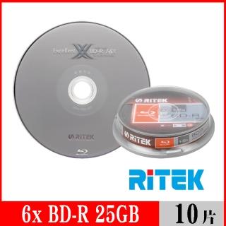 【RITEK錸德】6x BD-R 25GB藍光片 X版/10片布丁桶裝