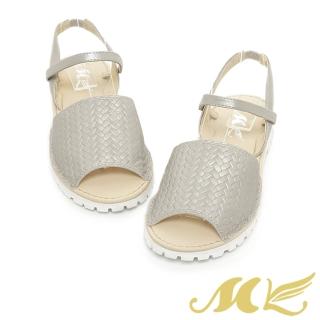 【MK】率性個性風-韓系一字寬編織鬆緊平底休閒涼鞋(銀色)
