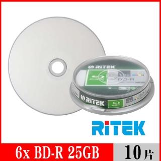 【RITEK錸德】6x BD-R 25GB藍光片 珍珠白滿版可列印式/10片布丁桶裝