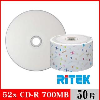 【RITEK錸德】52x CD-R白金片 珍珠白滿版可列印式/50片裸裝