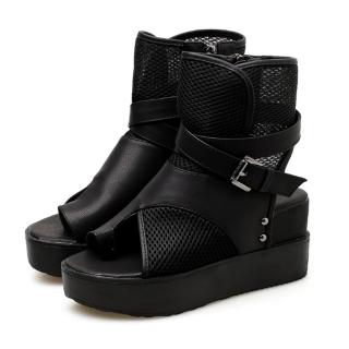 【Taroko】希臘度假舒適透氣網布羅馬涼靴鞋(黑色)
