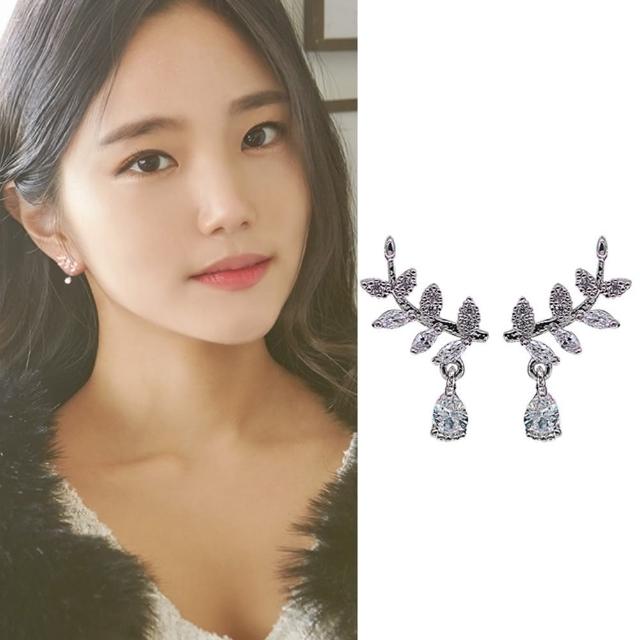 【Emi 艾迷】韓系925銀針絢麗仙幻之羽鋯石微鑲耳環
