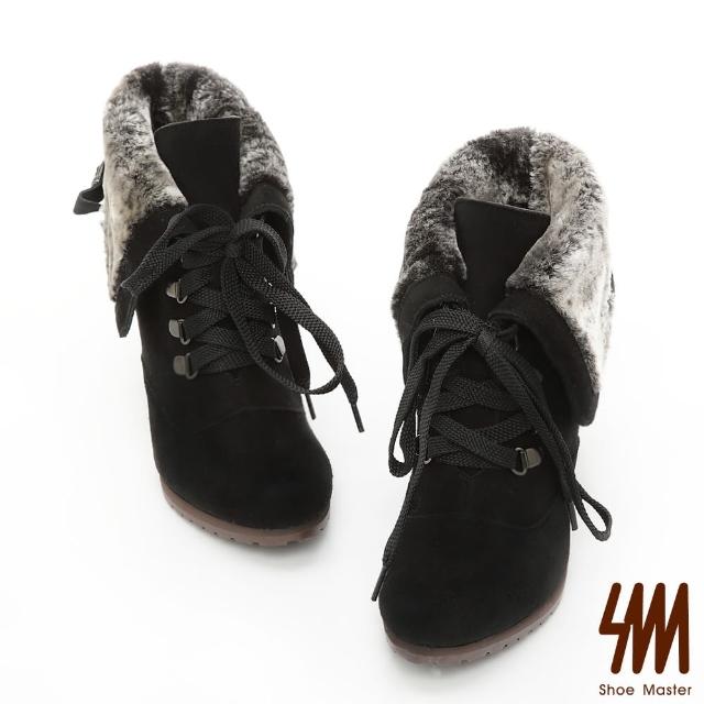 【SM】MOMO獨家款-超顯瘦全真皮反摺毛邊緞帶踝靴-深灰色(兩色)