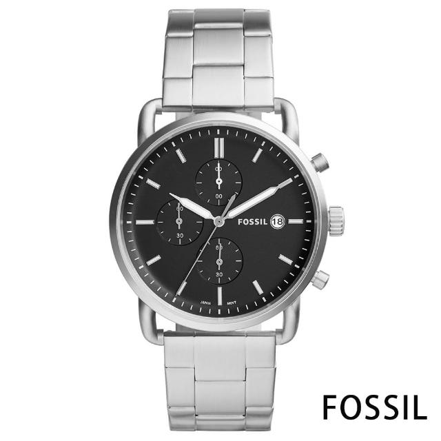 【FOSSIL】千碼凝視三眼計時不鏽鋼腕錶-黑色x42mm(FS5399)