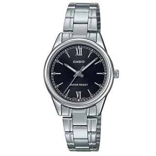 【CASIO 卡西歐】CASIO 指針女錶 不鏽鋼錶帶 黑 生活日常防水(LTP-V005D-1B2)