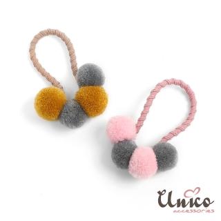 【UNICO】甜美質感色系雙色毛球球髮圈-2入(聖誕/髮飾)