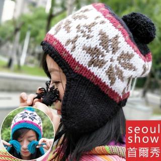 【Seoul Show首爾秀】雪花棒針編織毛線帽(防寒保暖)