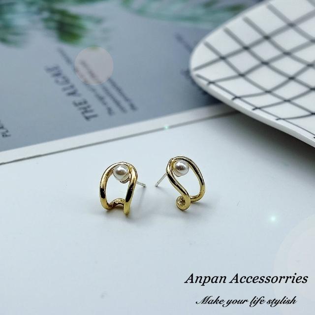 【Anpan】925銀針韓東大門INS金屬馬蹄形珍珠耳環