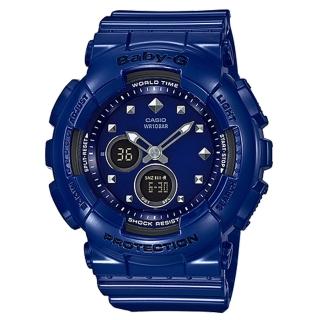 【CASIO 卡西歐】BABY-G 酷勁十足鉚釘運動錶-藍x43m(BA-125-2A)