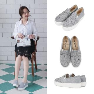 【FUFA Shoes 富發牌】閃亮水鑽懶人鞋-灰 FR04(女鞋/女懶人鞋/帆布鞋/包鞋)