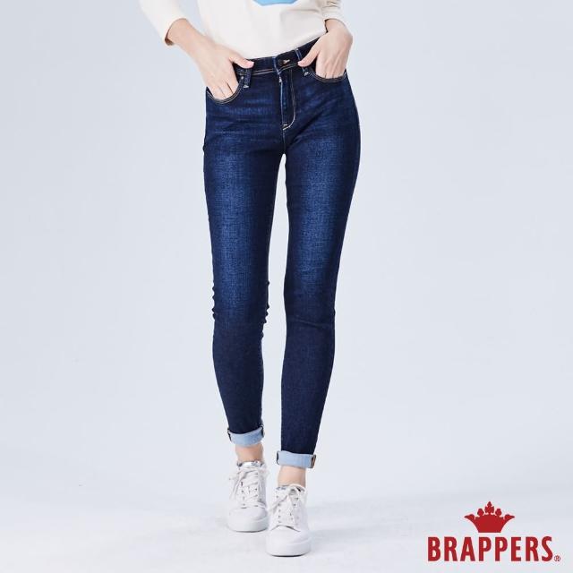 【BRAPPERS】女款 新美腳 ROYAL 系列-彈性中高腰後袋刺繡鑲鑽窄管褲(藍)