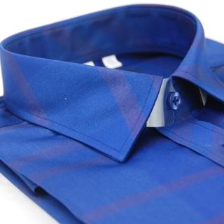 【金安德森】藍底深條紋亮面壓光窄版長袖襯衫