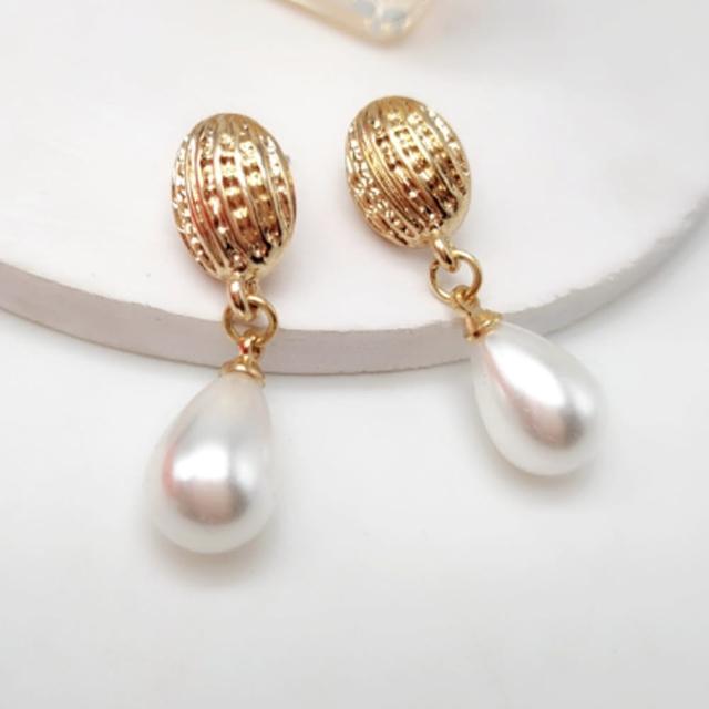 【Angel】金色年華水滴型珍珠簡約耳環(2款可選)