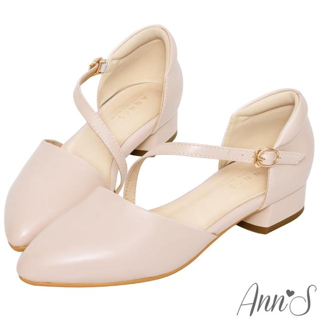 【Ann’S】瘦瘦的-延伸修長腳背斜帶低跟尖頭鞋-版型偏大(粉)