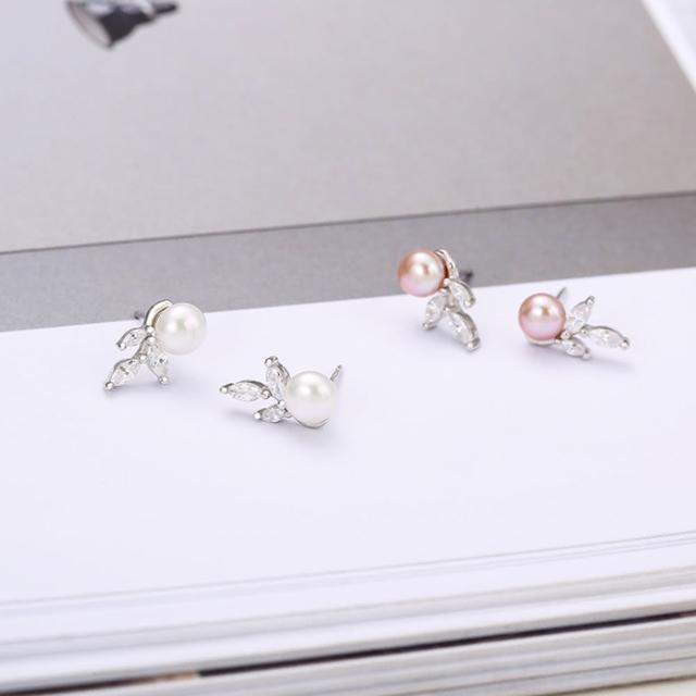 【Angel】優雅氣質銀葉珍珠耳環(兩色可選)