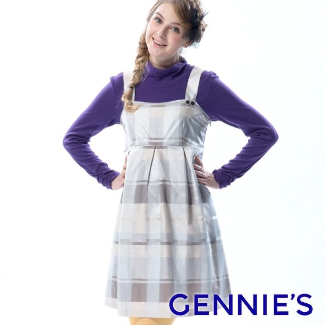 【Gennies 奇妮】輕時尚格紋吊帶洋裝(灰藍/淺卡G2Y02)