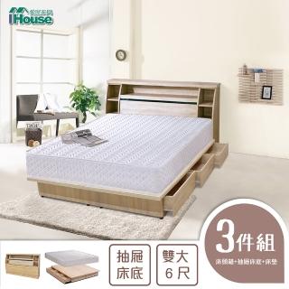【IHouse】秋田 日式收納房間組 床頭箱+床墊+六抽收納-雙大6尺