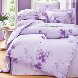 【貝兒居家寢飾生活館】100%天絲四件式全鋪棉兩用被床包組 卉影紫(加大)