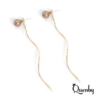 【Quenby】一款二戴 珍珠美人長波浪線條耳環/耳針(耳環/配件/交換禮物)