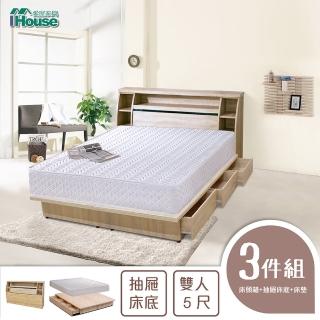 【IHouse】秋田 日式收納房間組 床頭箱+床墊+六抽收納-雙人5尺