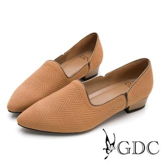 【GDC】真皮時尚金邊素雅尖頭低跟鞋-棕色(821869)