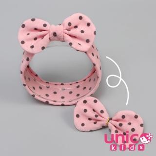 【UNICO】兒童波點羊毛絨3戴款造型髮帶-粉色(髮飾/配件/聖誕)