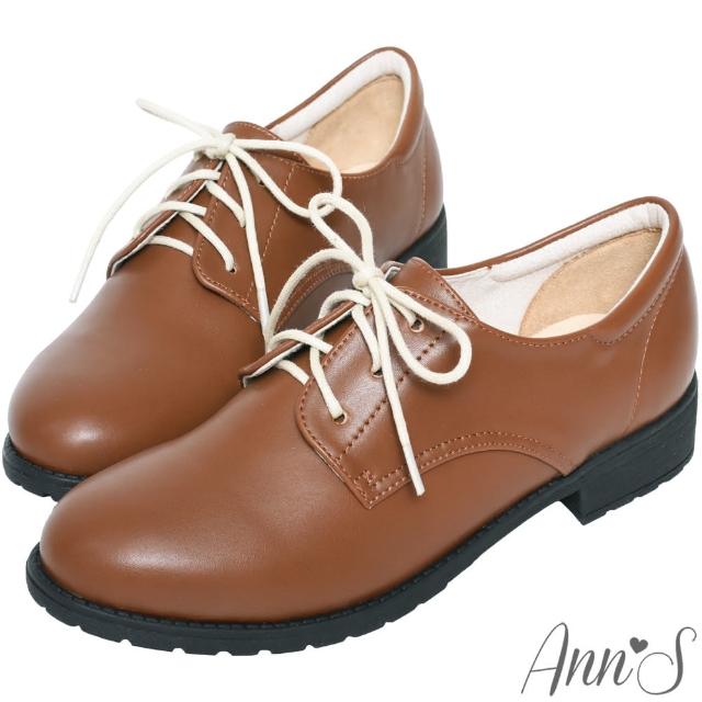 【Ann’S】學院氛圍-素色QQ軟底綁帶平底牛津鞋-版型偏小(棕)