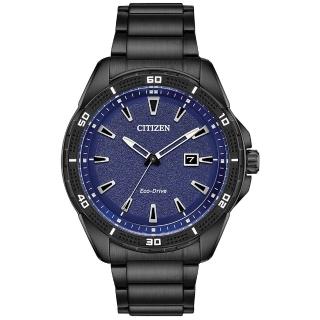 【CITIZEN 星辰】光動能簡約運動風手錶-藍x黑-45mm 畢業 禮物(AW1585-55L)