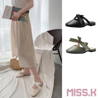 【MISS.K】唯美蝴蝶結緞帶小方頭淺口包頭拖鞋 穆勒鞋(3色任選)