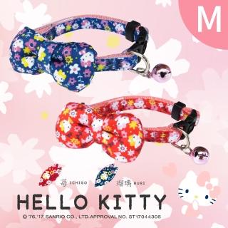 【HELLO KITTY】寵物蝴蝶結頸圈 M號(和風款 莓/琉璃)