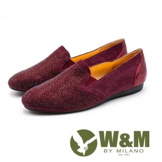 【W&M】奢華鑽面 皮革莫卡辛休閒鞋 女鞋(紫紅)