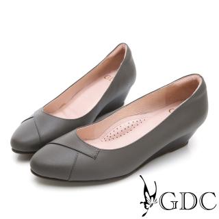 【GDC】真皮圓頭基本上班素色楔型跟鞋-灰色(821865)