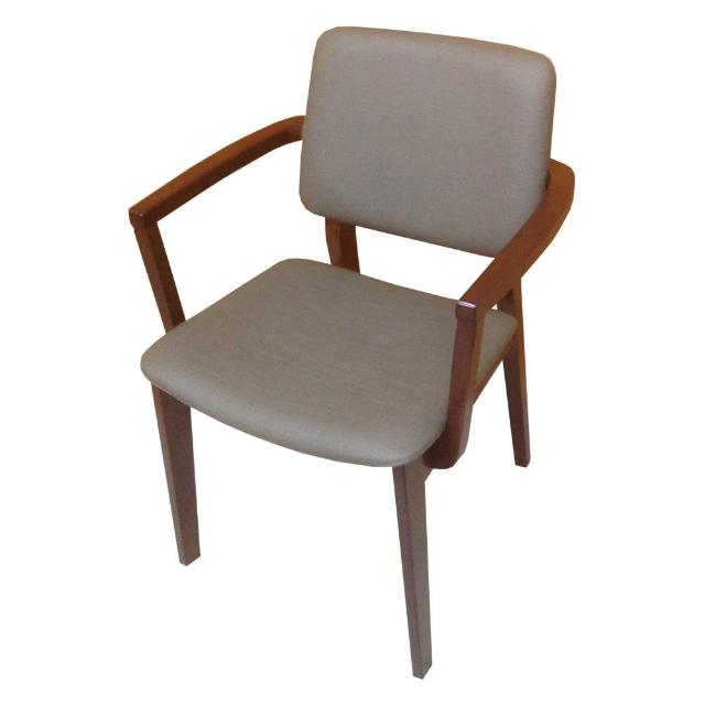 【AS雅司設計】Donna胡桃色扶手灰皮面實木餐椅-48x54x80cm