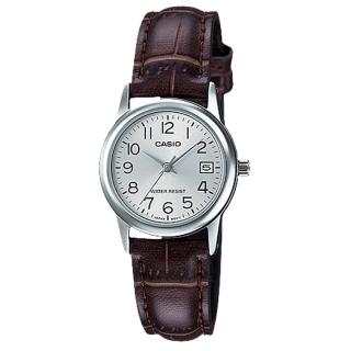 【CASIO 卡西歐】指針女錶 皮革錶帶 防水 日期顯示(LTP-V002L-7B2)