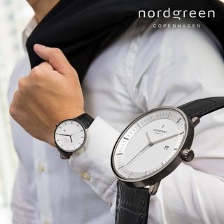 【Nordgreen】ND手錶 哲學家 Philosopher 40mm 深空灰殼×白面 黑色鱷魚紋錶帶(PH40GMLEBCXX)
