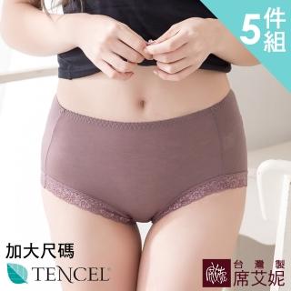 【SHIANEY 席艾妮】5件組 台灣製 中大尺碼 天絲棉高腰蕾絲內褲
