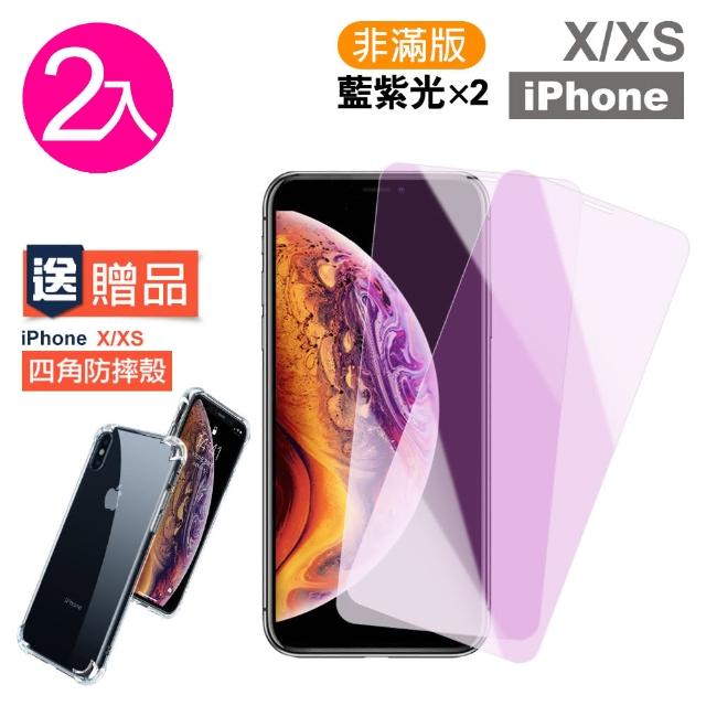 iPhone X XS 藍紫光9H玻璃鋼化膜手機保護貼(買膜送殼 X XS)