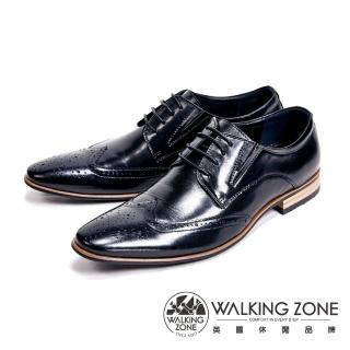 【WALKING ZONE】嚴選木頭跟雕花質感男皮鞋(黑)