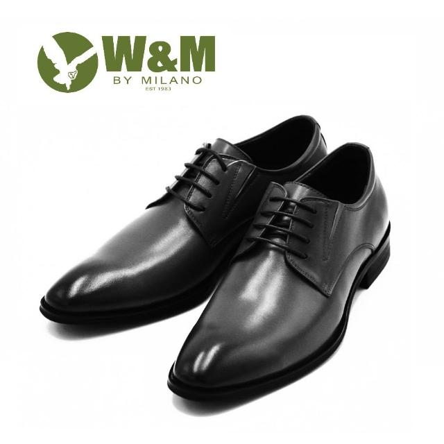 【W&M】真皮俐落剪裁綁帶皮鞋(黑)
