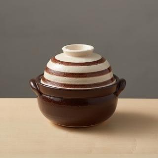 【有種創意食器】日本萬古燒-兩用蓋碗土鍋-咖啡條紋(1.1L)