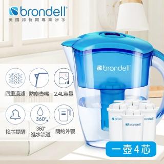 【Brondell】美國邦特爾 純淨濾水壺 （藍）＋4入八周長效濾芯(共1壺4芯)